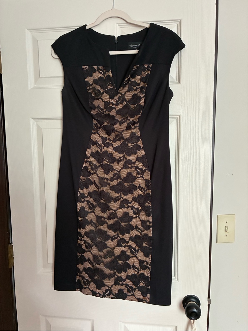 connected apparel Black and Nude Lace-Panel Midi Dress